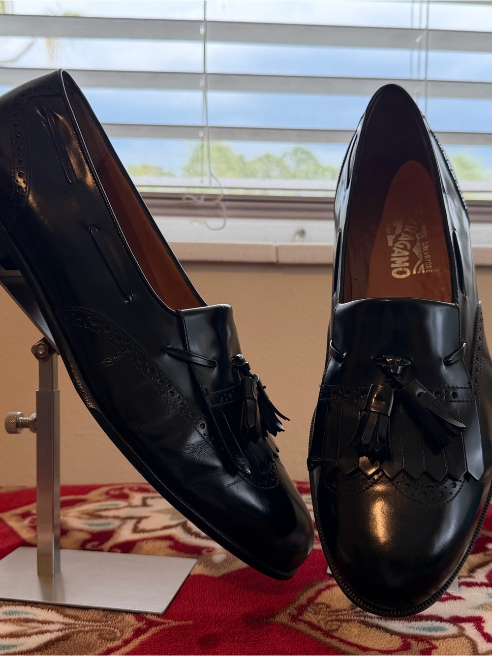 Salvatore Ferragamo Black Leather Tassel Kiltie Loafers Made in Italy